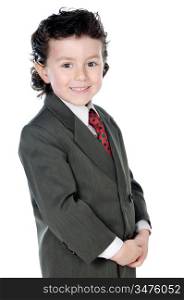 adorable child with elegant clothes a over white background