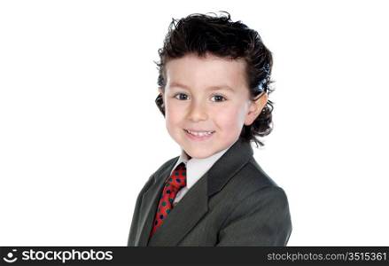adorable child with elegant clothes a over white background