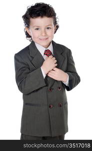 adorable child with elegant clothes a over white background