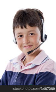 Adorable child with headphones isolated over white