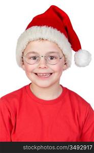Adorable child with Santa Hat and glasses isolated on white background