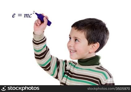 Adorable child writing on a over white background