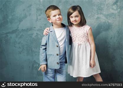 Adorable children posing and hugging