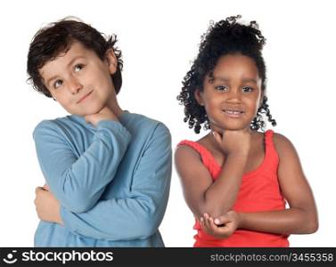 Adorable children thinking isolated on a over white background