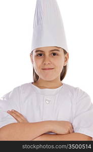 Adorable cook girl a over white background