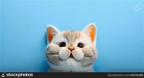 adorable cute cat isolated on blue background with copy space generative ai