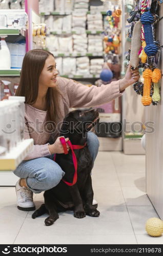 adorable dog with owner pet shop