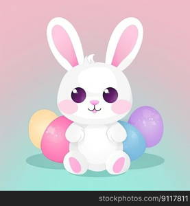 Adorable Easter Bunny cartoon on a colour pastel background by generative AI