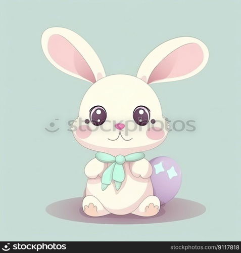 Adorable Easter Bunny cartoon on a colour pastel background by generative AI