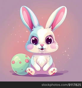 Adorable Easter Bunny cartoon on a colour pastel background by generative AI