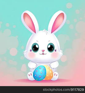 Adorable Easter Bunny cartoon on a colour pastel background by generative AI