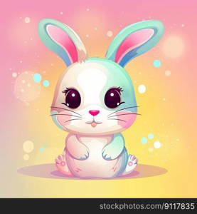 Adorable Easter Bunny cartoon on a colour pastel background by generative AI