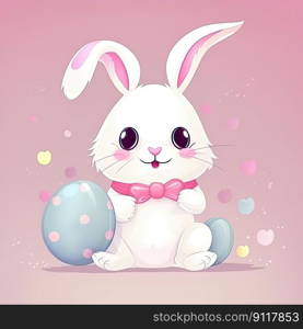 Adorable Easter Bunny cartoon on a colour pastel background by generative AI