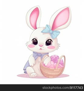 Adorable Easter Bunny cartoon on a white background by generative AI