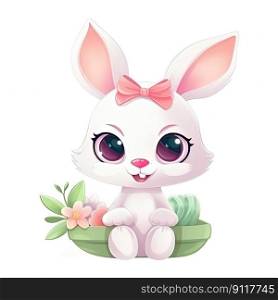 Adorable Easter Bunny cartoon on a white background by generative AI