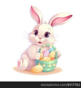 Adorable Easter Bunny cartoon on a white background by generative AI