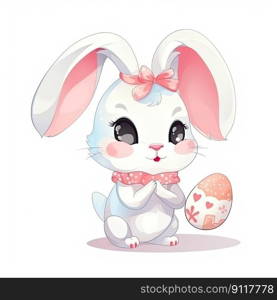 Adorable Easter Bunny cartoon on a white background by generative AI