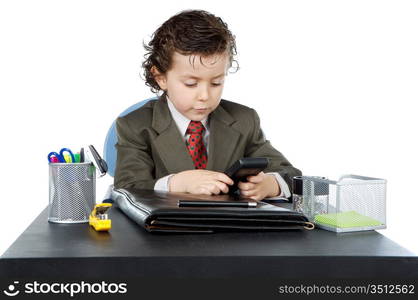 adorable future businessman in your office a over white background