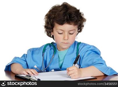 Adorable future doctor a over white background