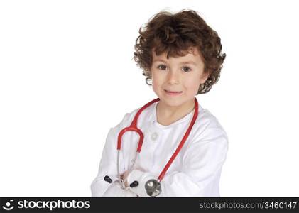 Adorable future doctor a over white background