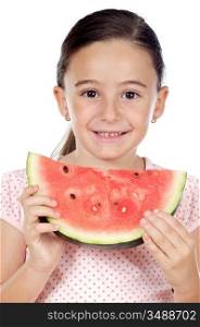 adorable girl eating watermelon a over white background