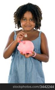 adorable girl putting its savings in your money box