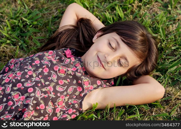 Adorable girl relaxed on the green grass