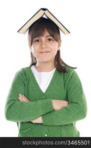 adorable girl student with books on the head