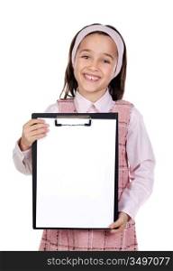 Adorable girl student with notepad (you can put your text)