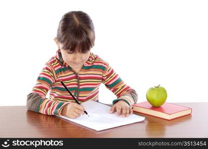 adorable girl studying a over white background