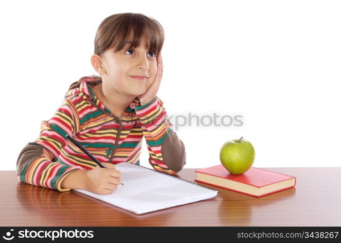 adorable girl studying in the school a over white background