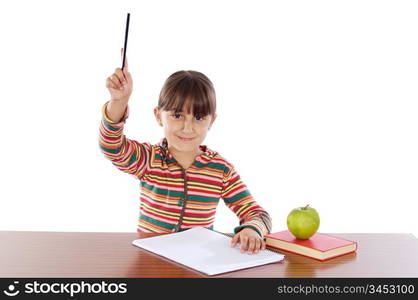 adorable girl studying in the school a over white background