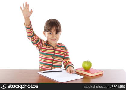 adorable girl studying in the school a over white background