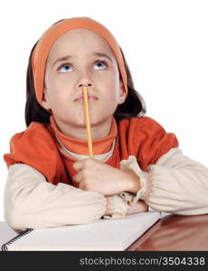 adorable girl studying in the school a over white background