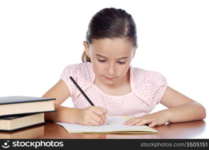 adorable girl studying in the school a over white background