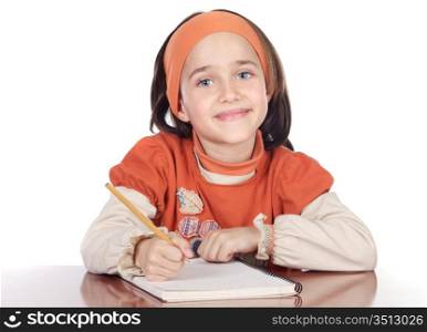 adorable girl studying in the school a over white background