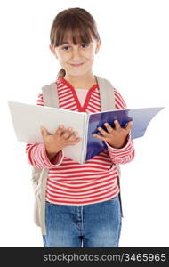 adorable girl studying over a white background