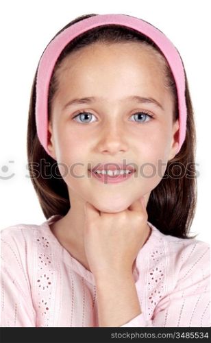 Adorable girl thinking a over white background