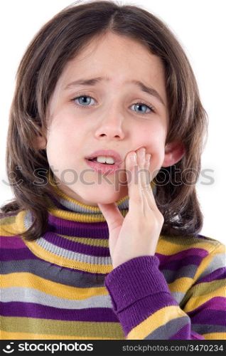 Adorable girl whit toothache on a over white background