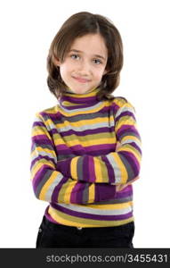 Adorable girl with her arms crossed isolated over white