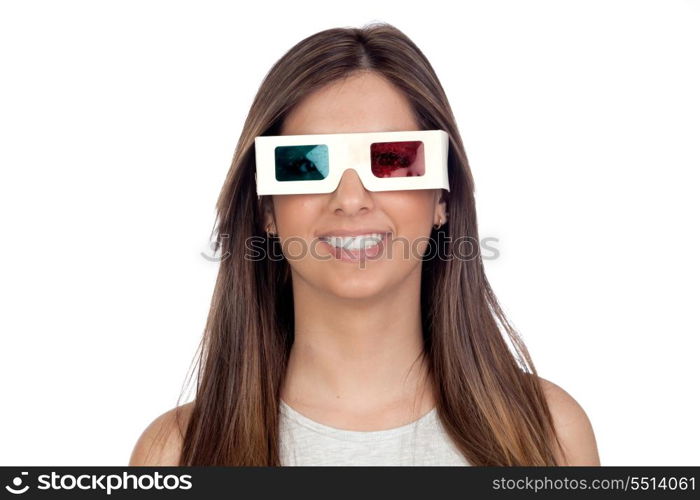 Adorable girl with long hair isolated on white background