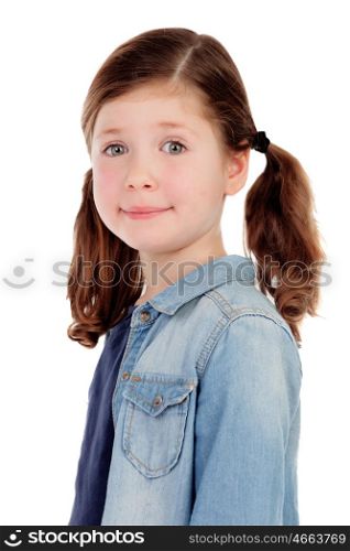 Adorable girl with pigtails looking at camera isolated on a white background