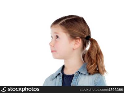 Adorable girl with pigtails looking at side isolated on a white background