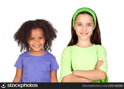 Adorable girls of different races isolated on white background