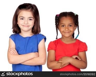 Adorable girls with crossed arms isolated on white background