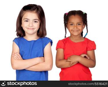 Adorable girls with crossed arms isolated on white background