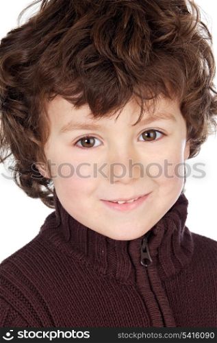 Adorable happy boy smiling a over white background