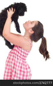 adorable little girl kissing her dog (isolated on white background)