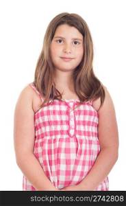 adorable little girl portrait in a pink top (isolated on white background)