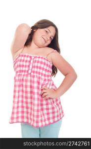 adorable little girl portrait posing in a pink top (isolated on white background)
